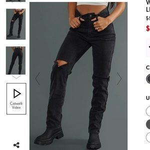 PrettyLittleThing Washed Black Slash Knee Long Leg Straight Leg Jeans, Size 10